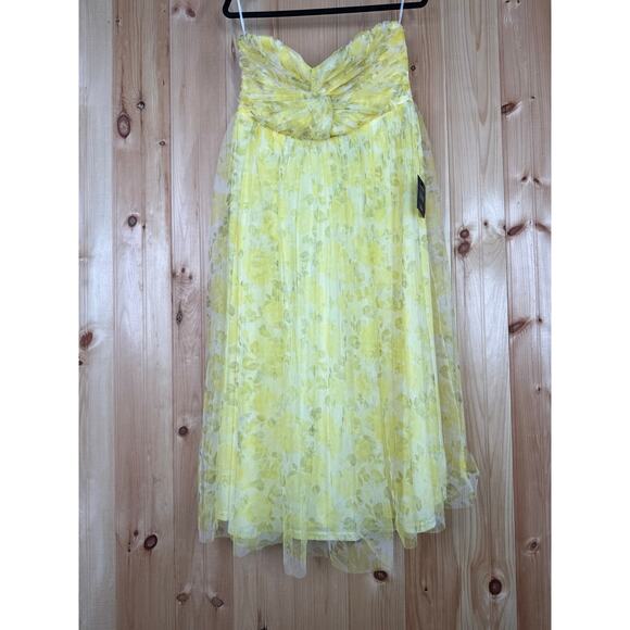 NWT Lulus Perfect Whimsy Yellow Floral Mesh Strapless Midi Dress Tube Size XL - Picture 2 of 10
